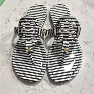 Tory Burch Black and White Striped Sandals